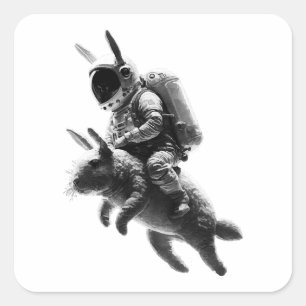 Bunny Astronaut Riding a Rabbit in Space  Square Sticker