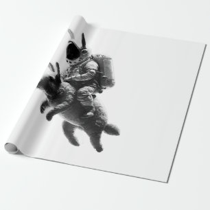 Bunny Astronaut Riding a Rabbit in Space  Wrapping Paper