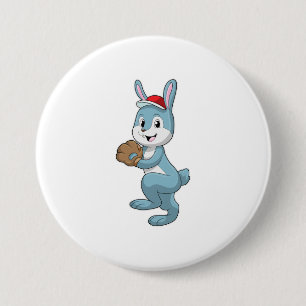 Bunny at Baseball with Baseball glove 7.5 Cm Round Badge