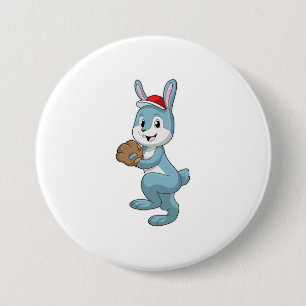 Bunny at Baseball with Baseball glove 7.5 Cm Round Badge