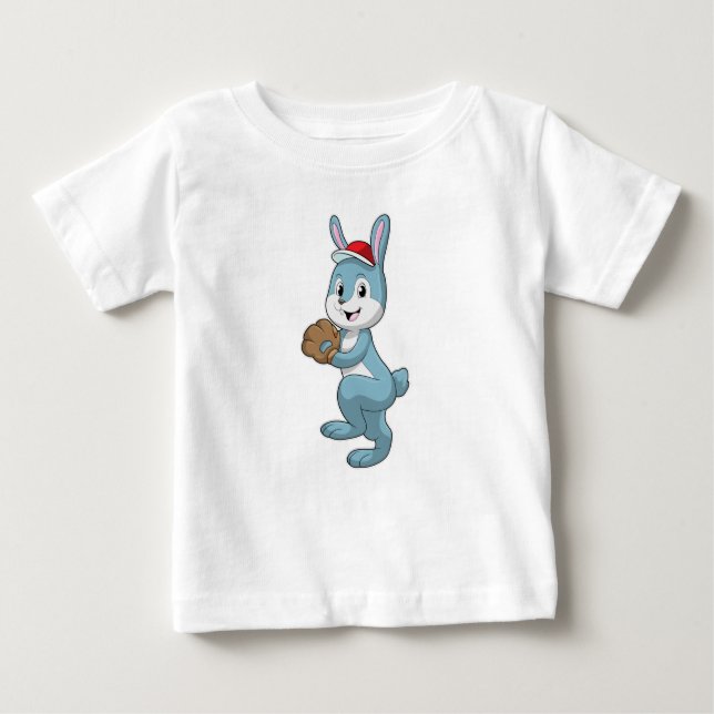 Bunny at Baseball with Baseball glove Baby T-Shirt (Front)