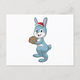 Bunny at Baseball with Baseball glove Postcard