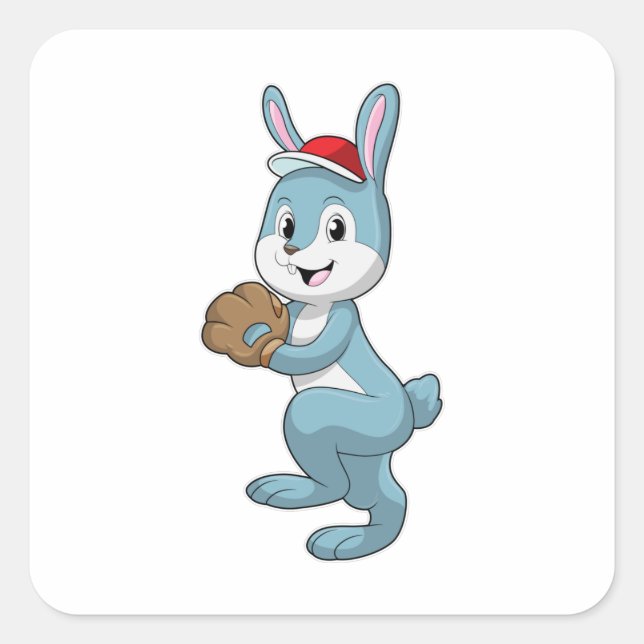 Bunny at Baseball with Baseball glove Square Sticker (Front)