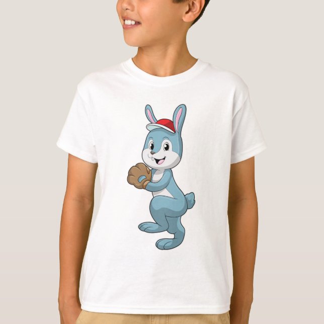 Bunny at Baseball with Baseball glove T-Shirt (Front)