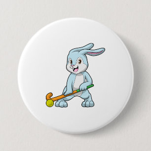 Bunny at Field hockey with Hockey stick 7.5 Cm Round Badge