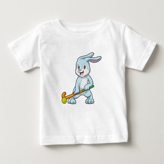 Bunny at Field hockey with Hockey stick Baby T-Shirt (Front)
