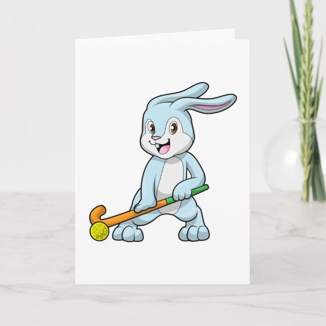 Bunny at Field hockey with Hockey stick Card (Front)