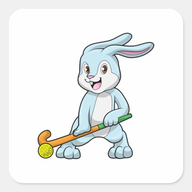 Bunny at Field hockey with Hockey stick Square Sticker (Front)