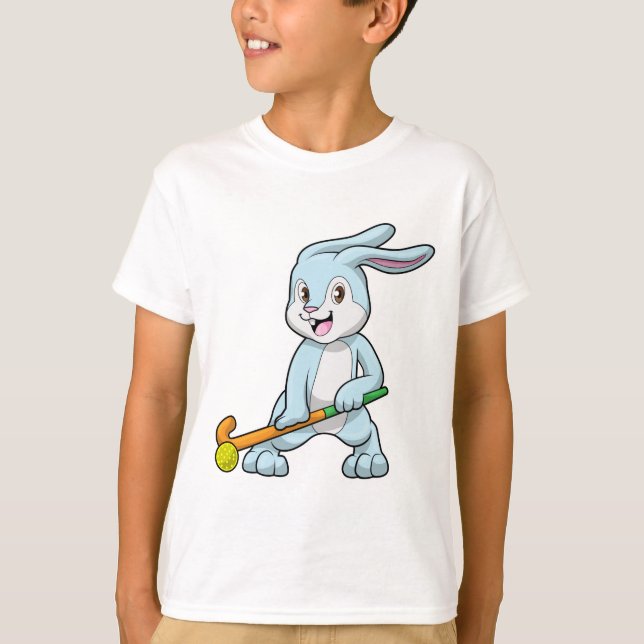Bunny at Field hockey with Hockey stick T-Shirt (Front)