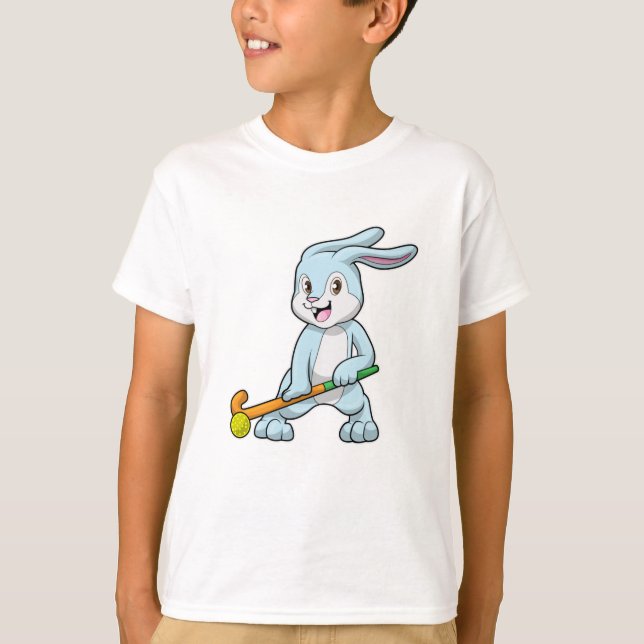Bunny at Field hockey with Hockey stick T-Shirt (Front)