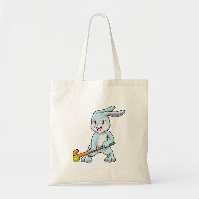Bunny at Field hockey with Hockey stick Tote Bag (Front)