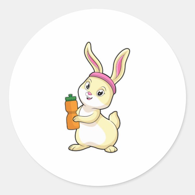 Bunny at Fitness with Drinking bottle Classic Round Sticker (Front)