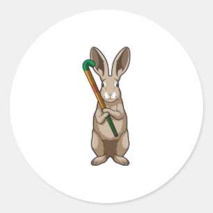 Bunny at Hockey with Hockey stick Classic Round Sticker
