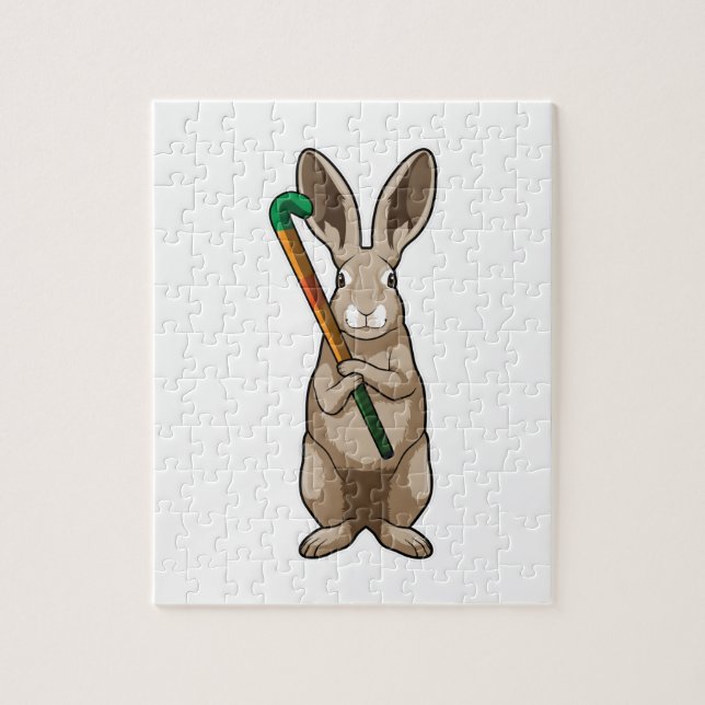 Bunny at Hockey with Hockey stick Jigsaw Puzzle (Vertical)
