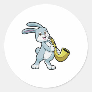 Bunny at Music with Saxophone Classic Round Sticker