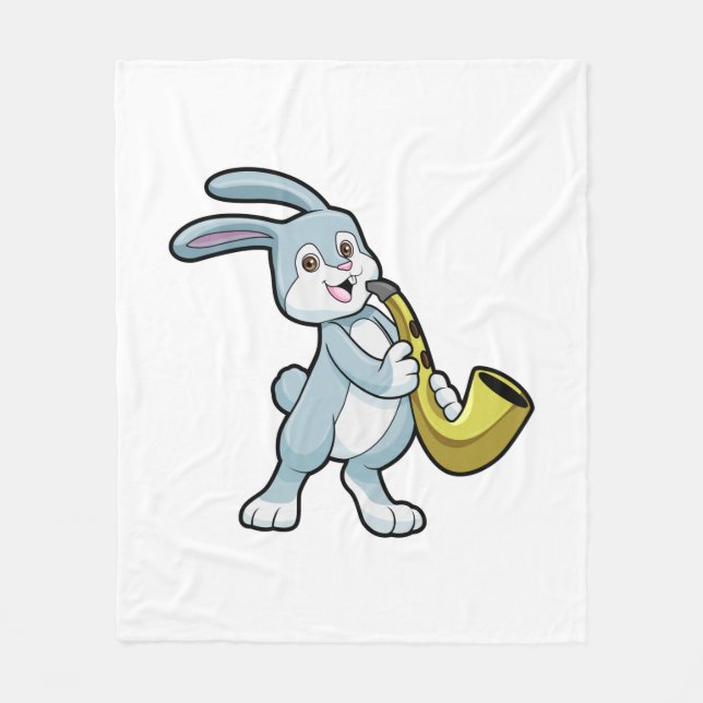Bunny at Music with Saxophone Fleece Blanket (Front)