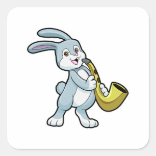 Bunny at Music with Saxophone Square Sticker