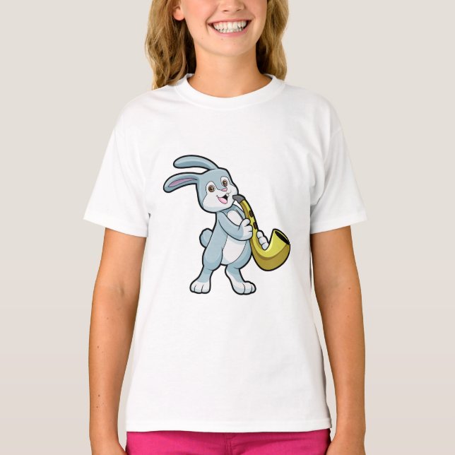 Bunny at Music with Saxophone T-Shirt (Front)