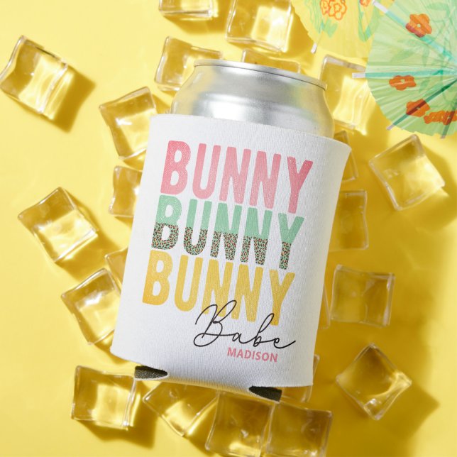 Bunny Babe Cute Modern Girly Easter Personalised Can Cooler (In Situ Summer)