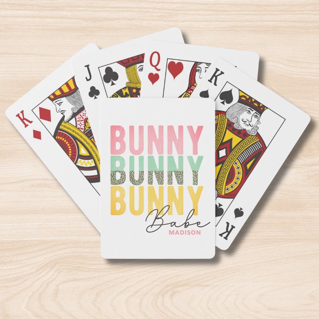 Bunny Babe Cute Modern Girly Easter Personalised Playing Cards (Creator Uploaded)