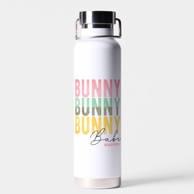Bunny Babe Cute Modern Girly Easter Personalised Water Bottle (Back)