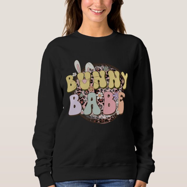 Bunny Babe Rabbit Ear Buffalo Plaid Retro Groovy E Sweatshirt (Front)