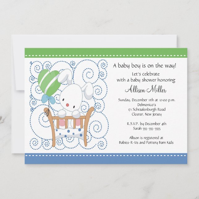 Bunny Baby Boy Baby Shower Invitation (Front)