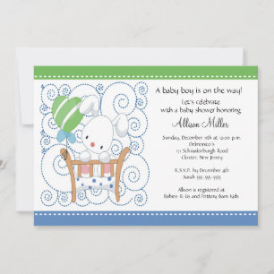 Bunny Baby Boy Baby Shower Invitation