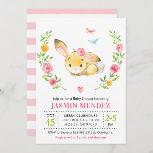 Bunny Baby Girl Shower Pink Sprinkle Cute Floral Invitation