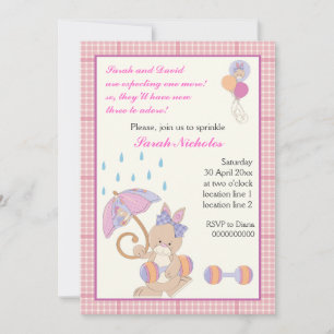 Bunny baby girl sprinkle pink plaid border invitation
