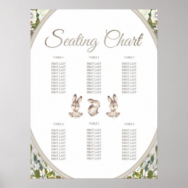 Bunny Baby Shower Birthday Party Seating Chart (Front)