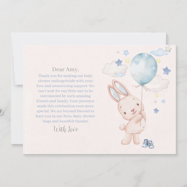 Bunny Baby Shower Boy Thank You Card (Front)