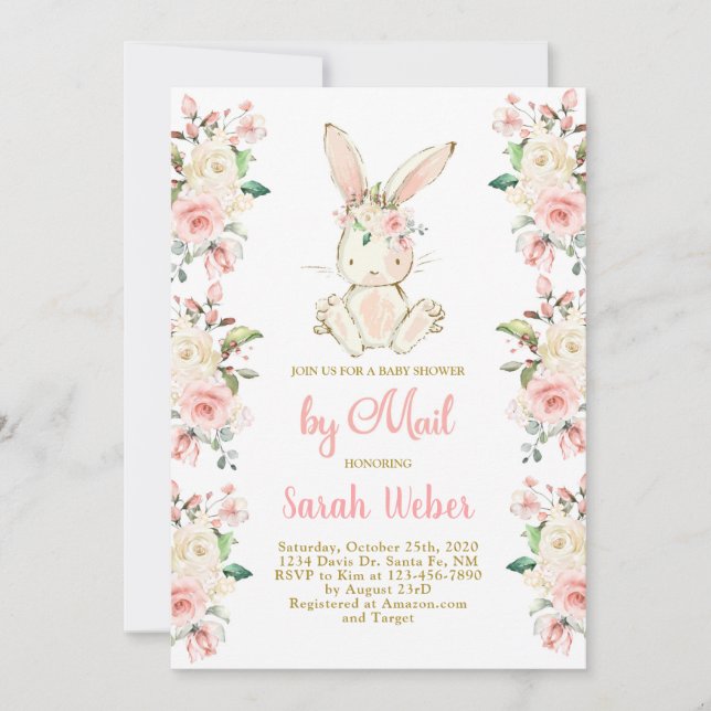 Bunny baby shower by mail girl invitation (Front)