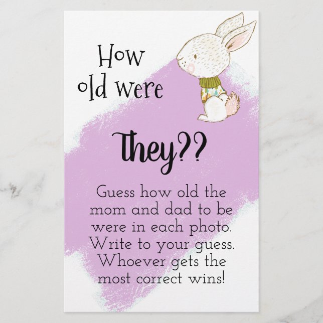 Bunny Baby Shower Game - How old are they Flyer (Front)