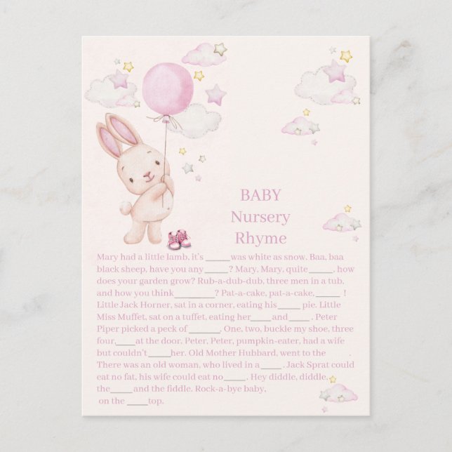 Bunny Baby Shower Girl Game Postcard (Front)