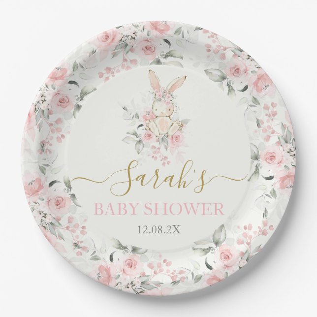Bunny Baby Shower Girl Paper Plate (Front)