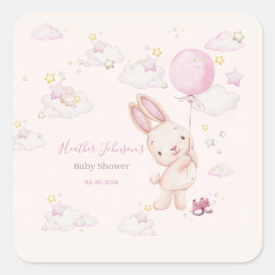 Bunny Baby Shower Girl Square Sticker