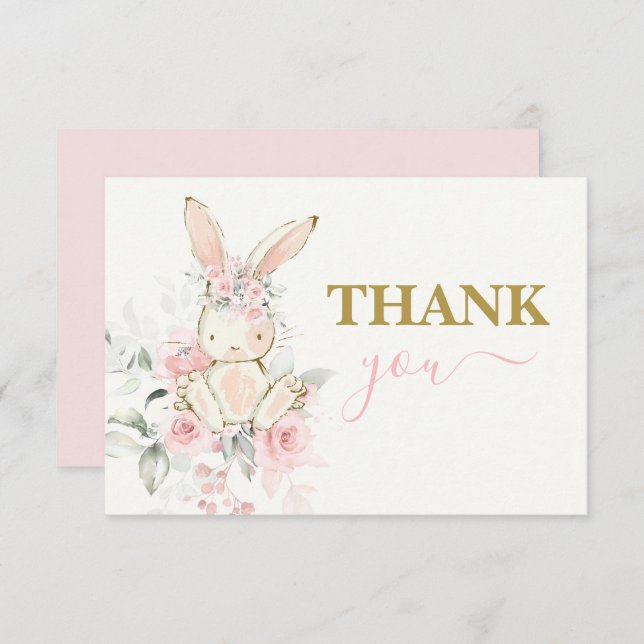 Bunny Baby Shower Girl thank you Note Card (Front/Back)