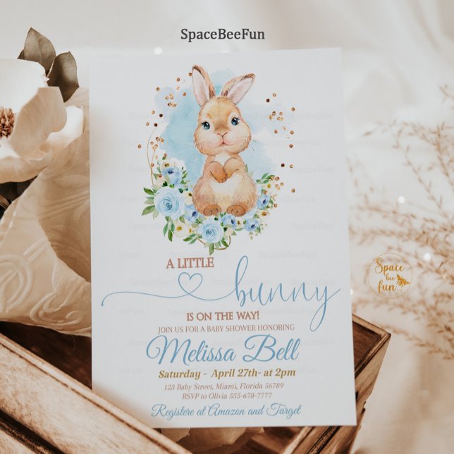 Bunny Baby Shower Invitation Boy Spring boho (Bunny Baby Shower Invitation Boy Spring boho Floral Rabbit Bunny Baby Shower Some Bunny Shower)