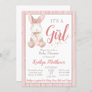 Bunny Baby Shower Invitation for Girl Baby