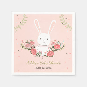 Bunny Baby Shower Paper Napkin Woodland Pink Girl