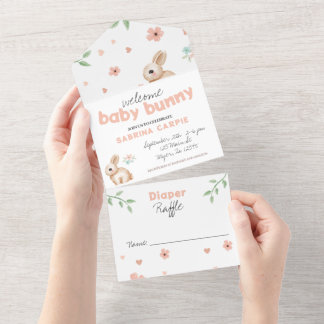 Bunny Baby Shower Party Invite and Diaper Raffle