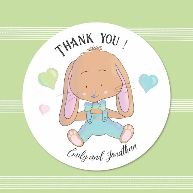 Bunny Baby Shower Thank You White Round Sticker (Creator Uploaded)