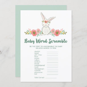 Bunny Baby Shower Word Scramble Game Card