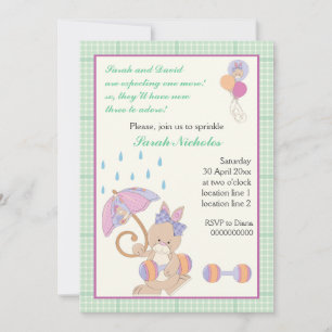 Bunny baby sprinkle mint green plaid border invitation