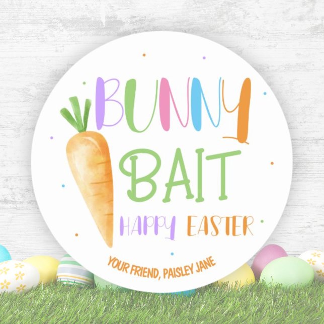 Bunny Bait Happy Easter Cute Party Favour Classic Round Sticker (Cute Bunny Bait Happy Easter Party Classic Round Sticker)