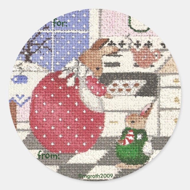 bunny baking cookies gift tag sticker (Front)