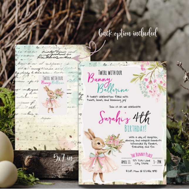 Bunny Ballerina Birthday Invitation (Creator Uploaded)