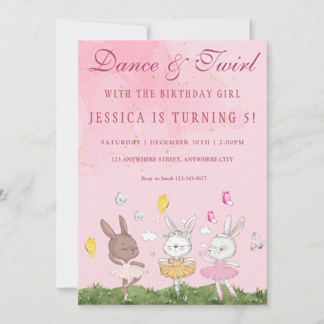 Bunny Ballerina Birthday Party Invitation (Front)
