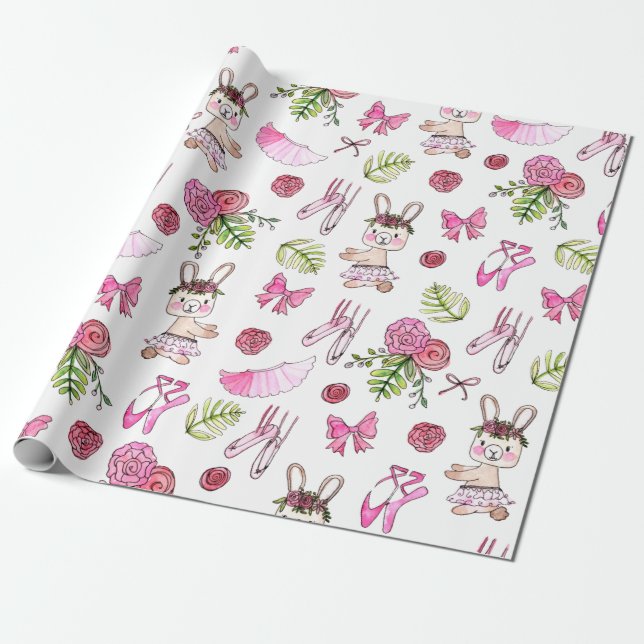 Bunny Ballerina in Watercolor Wrapping Paper (Unrolled)